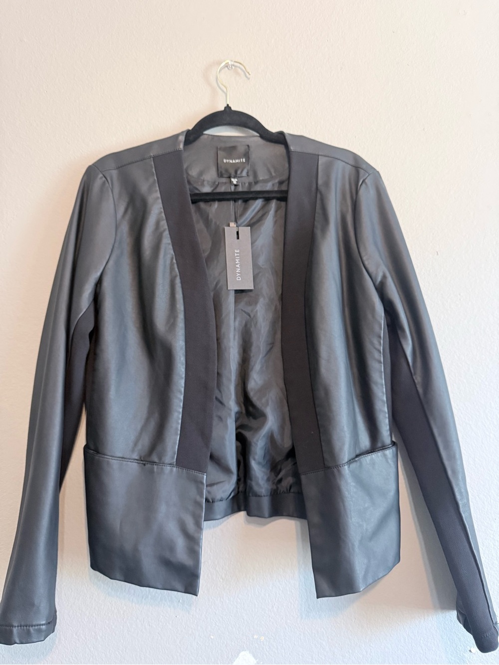Dynamite Black Faux Leather Open Blazer Jacket